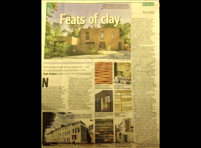 'Feats of Clay' Article about bespoke bricks in November 1st 2015 Sunday TimesLink to The Clay Clay Shop in Bembridge, Isle of Wight